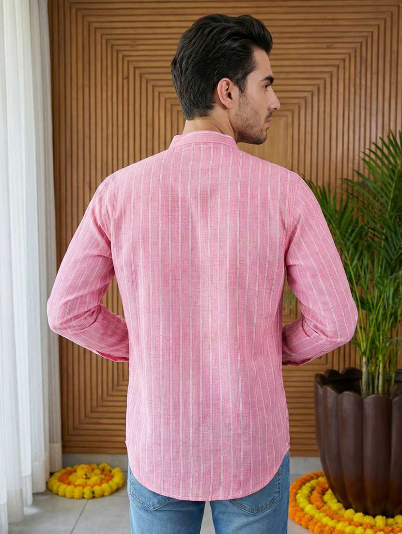 men striped mandarin neck short kurta - 22395577 -  Standard Image - 3