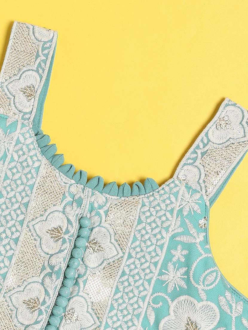 girls embroidered sleeveless kurta palazzo set - 22395723 -  Standard Image - 3