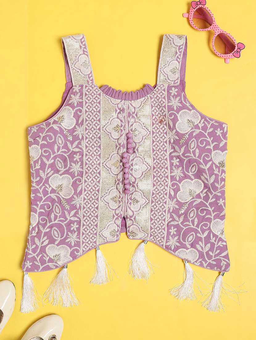 girls embroidered sleeveless kurta palazzo set - 22395724 -  Standard Image - 3