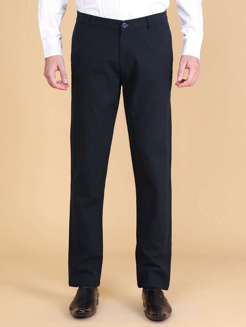 men solid mid rise flat front full length formal trouser