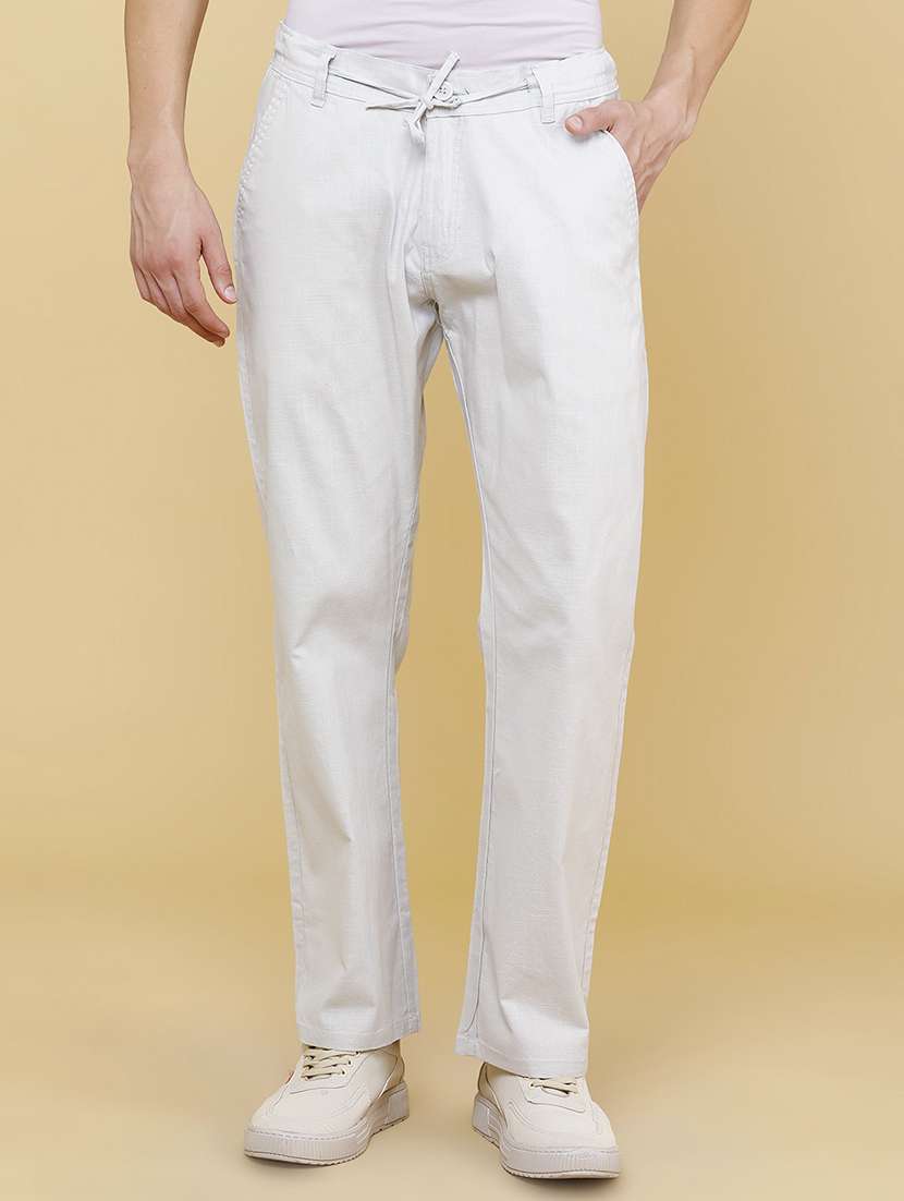 men solid mid rise flat front trouser