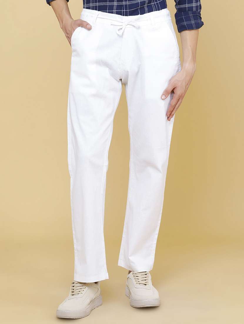 men solid mid rise flat front trouser