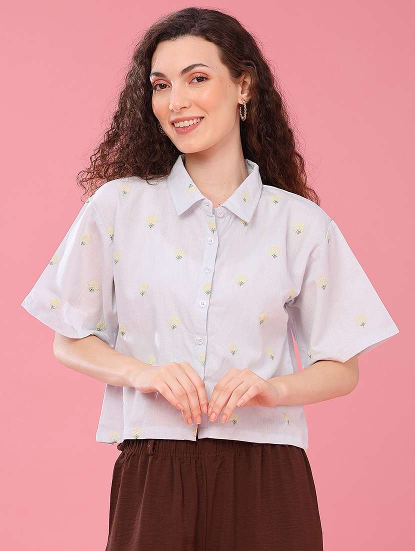 women embroidered short sleeves regular fit shirt