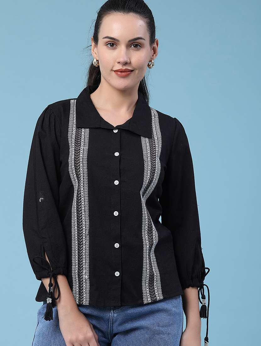 women embroidered three quarter sleeves regular shirt