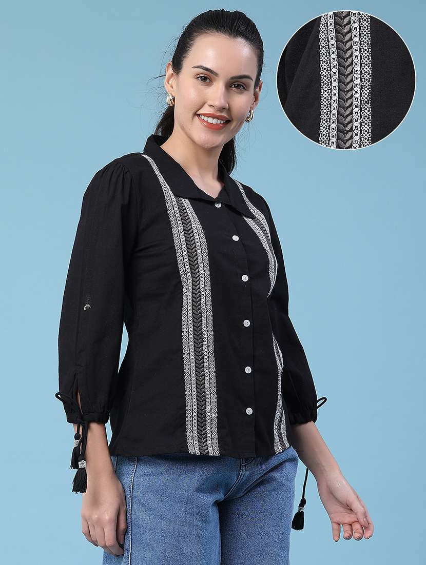 women embroidered three quarter sleeves regular shirt - 22395997 -  Standard Image - 3