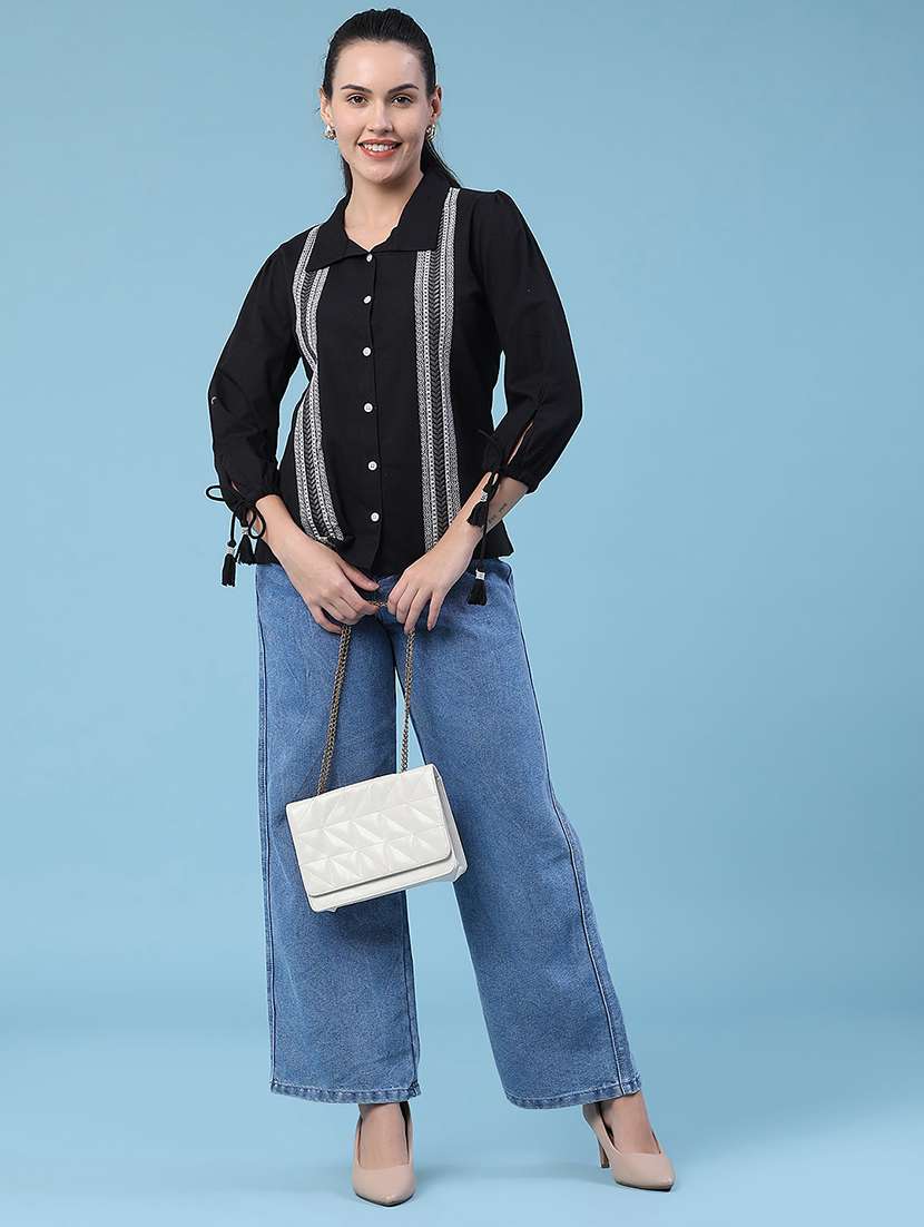 women embroidered three quarter sleeves regular shirt - 22395997 -  Standard Image - 5