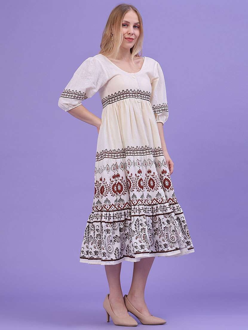 Women Printed Three Quarter Sleeves Tiered Dress - 22396052 -  Standard Image - 3