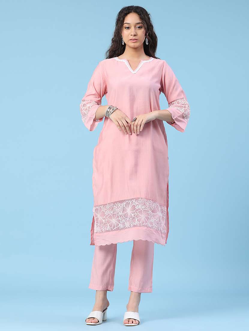 women embroidered three quarter sleeves kurta pant set  - 22396053 -  Standard Image - 3