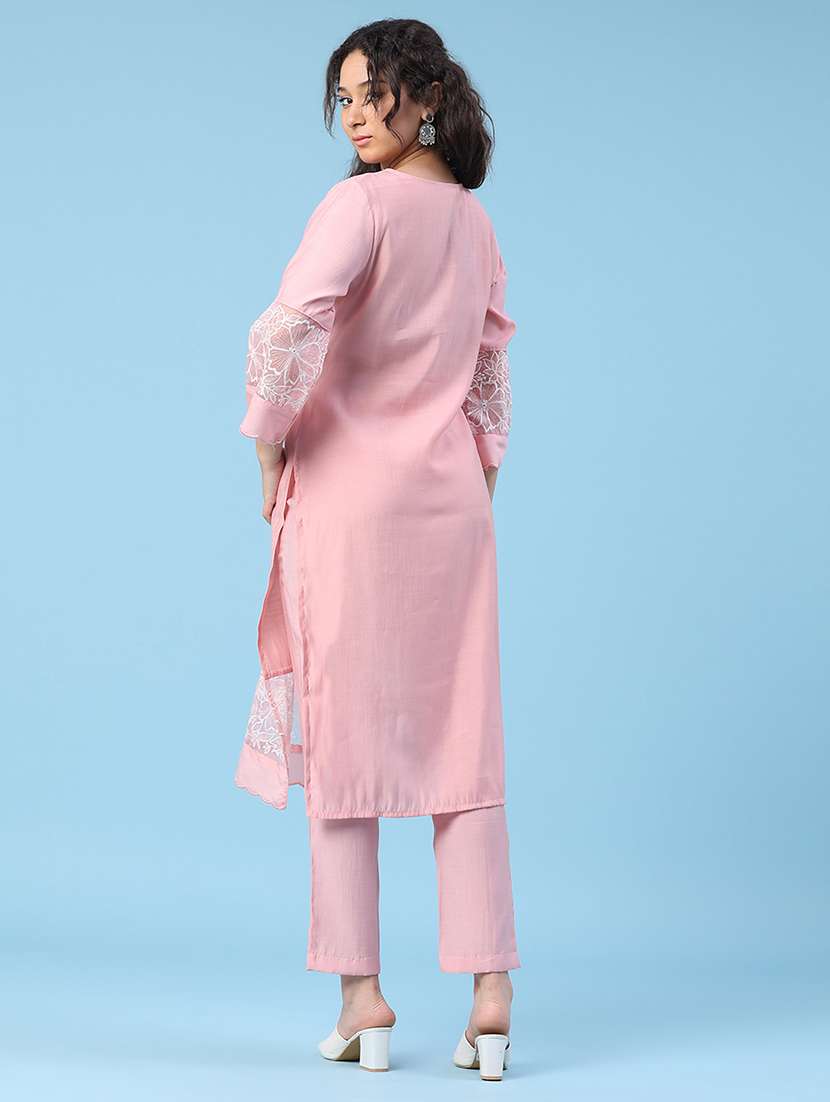 women embroidered three quarter sleeves kurta pant set  - 22396053 -  Standard Image - 5
