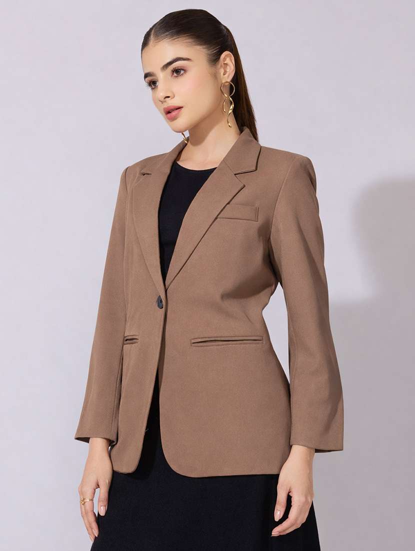 women solid long sleeve single breasted blazer - 22396065 -  Standard Image - 3