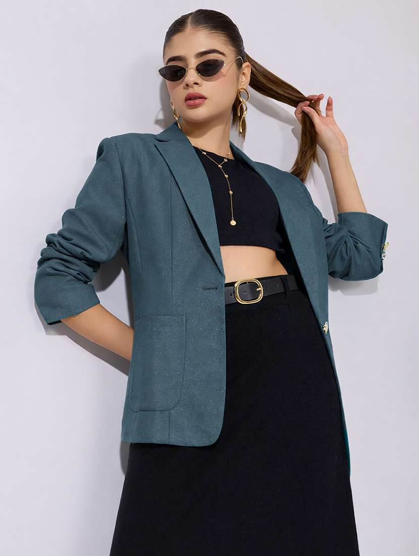 women solid long sleeve single breasted blazer