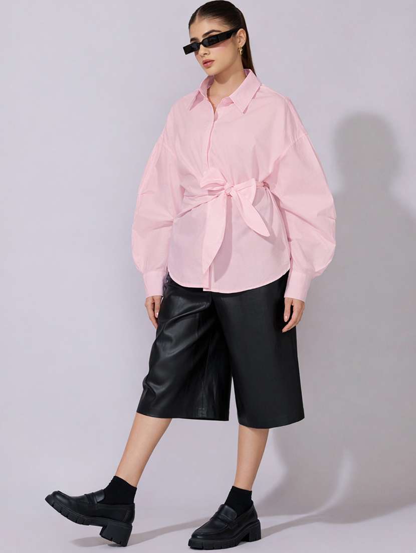women collared puff sleeve wrap style oversized shirt - 22396073 -  Standard Image - 5