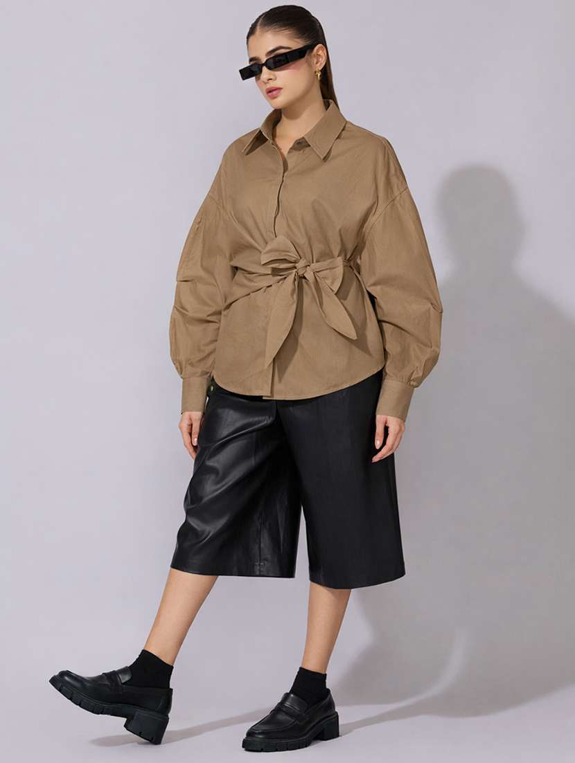 women collared puff sleeve wrap style oversized shirt - 22396074 -  Standard Image - 5