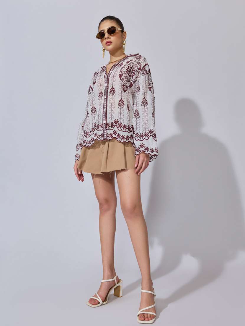 women embroidered collared long sleeve shirt - 22396075 -  Standard Image - 5