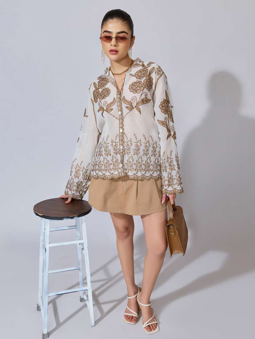 women embroidered collared long sleeve shirt - 22396078 -  Standard Image - 5