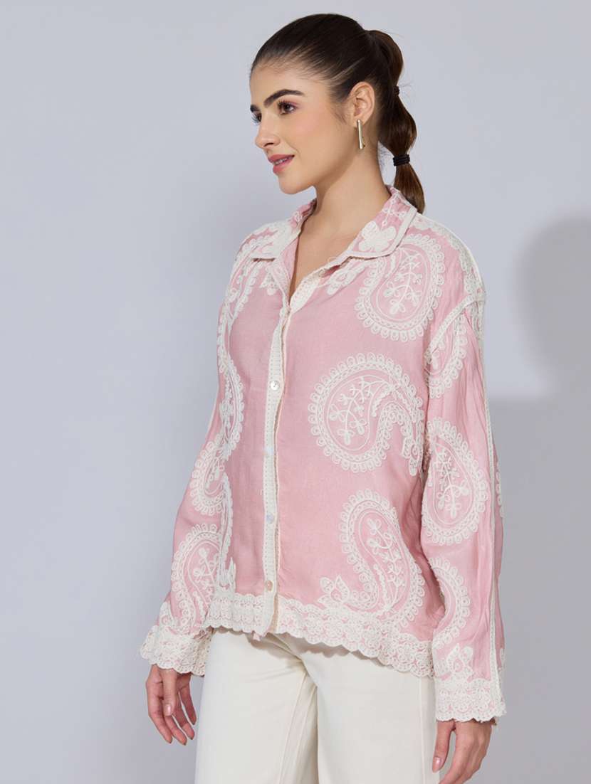 women embroidered collared long sleeve shirt - 22396079 -  Standard Image - 3