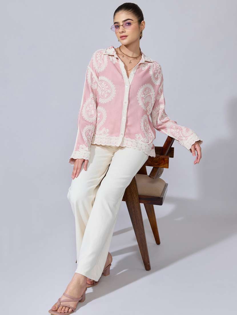 women embroidered collared long sleeve shirt - 22396079 -  Standard Image - 5