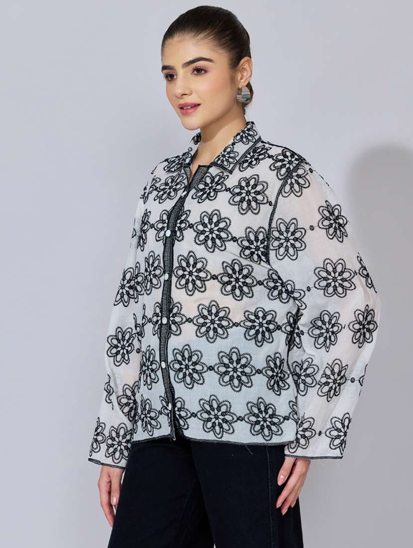 women embroidered collared long sleeve shirt - 22396080 -  Standard Image - 3