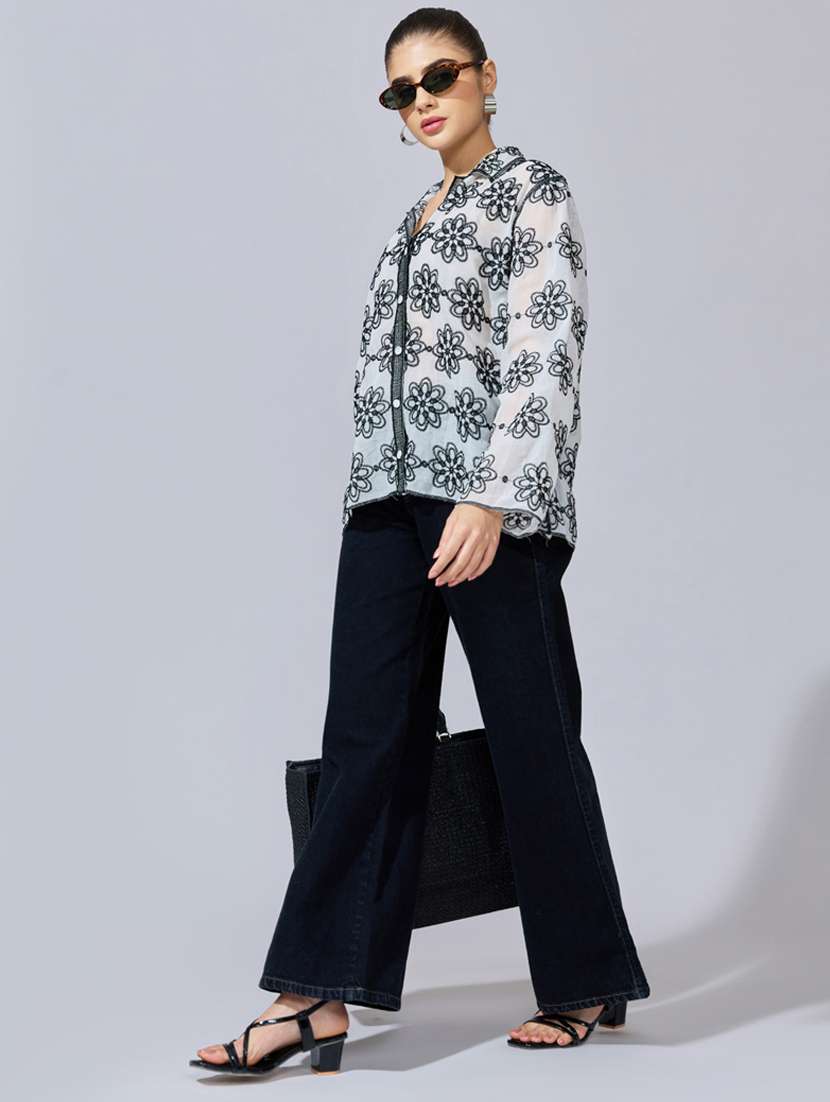 women embroidered collared long sleeve shirt - 22396080 -  Standard Image - 5