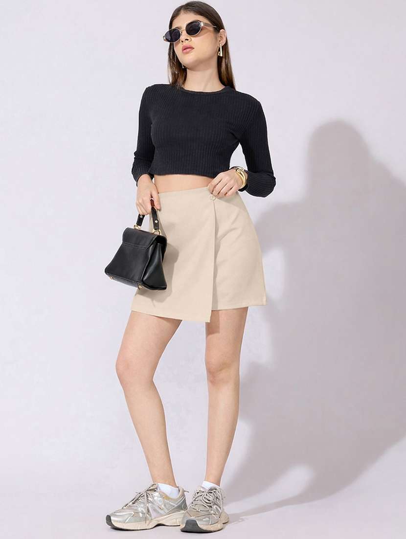 women solid high rise wrap skirt - 22396083 -  Standard Image - 5
