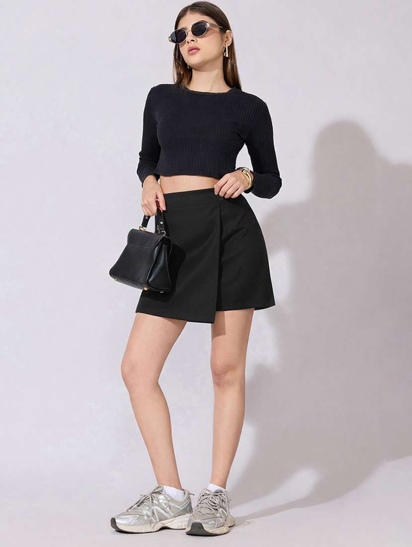 women solid high rise wrap skirt - 22396084 -  Standard Image - 5