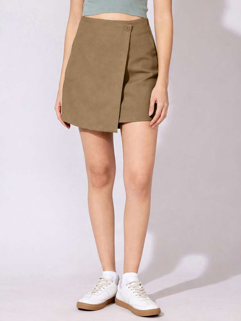 women solid high rise wrap skirt