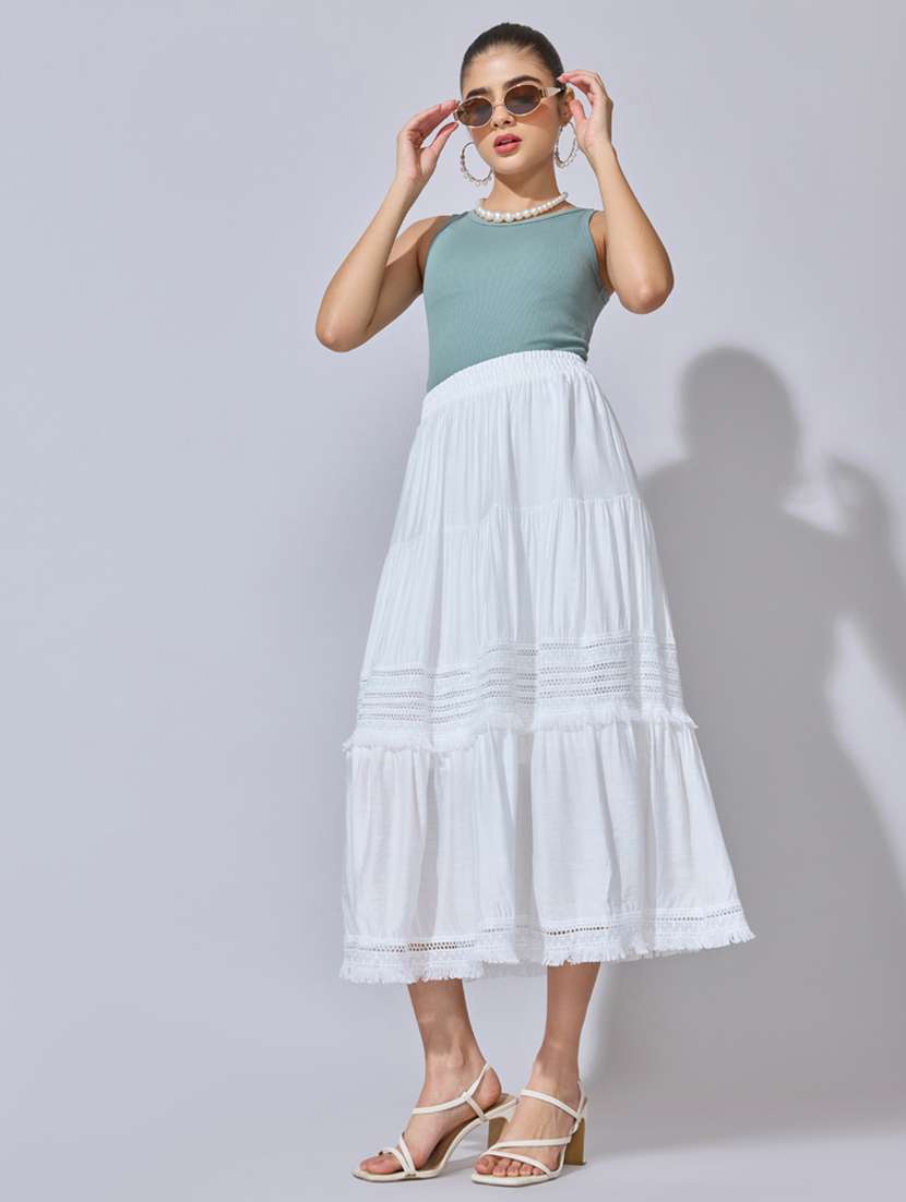 women solid high rise tiered skirt - 22396090 -  Standard Image - 5