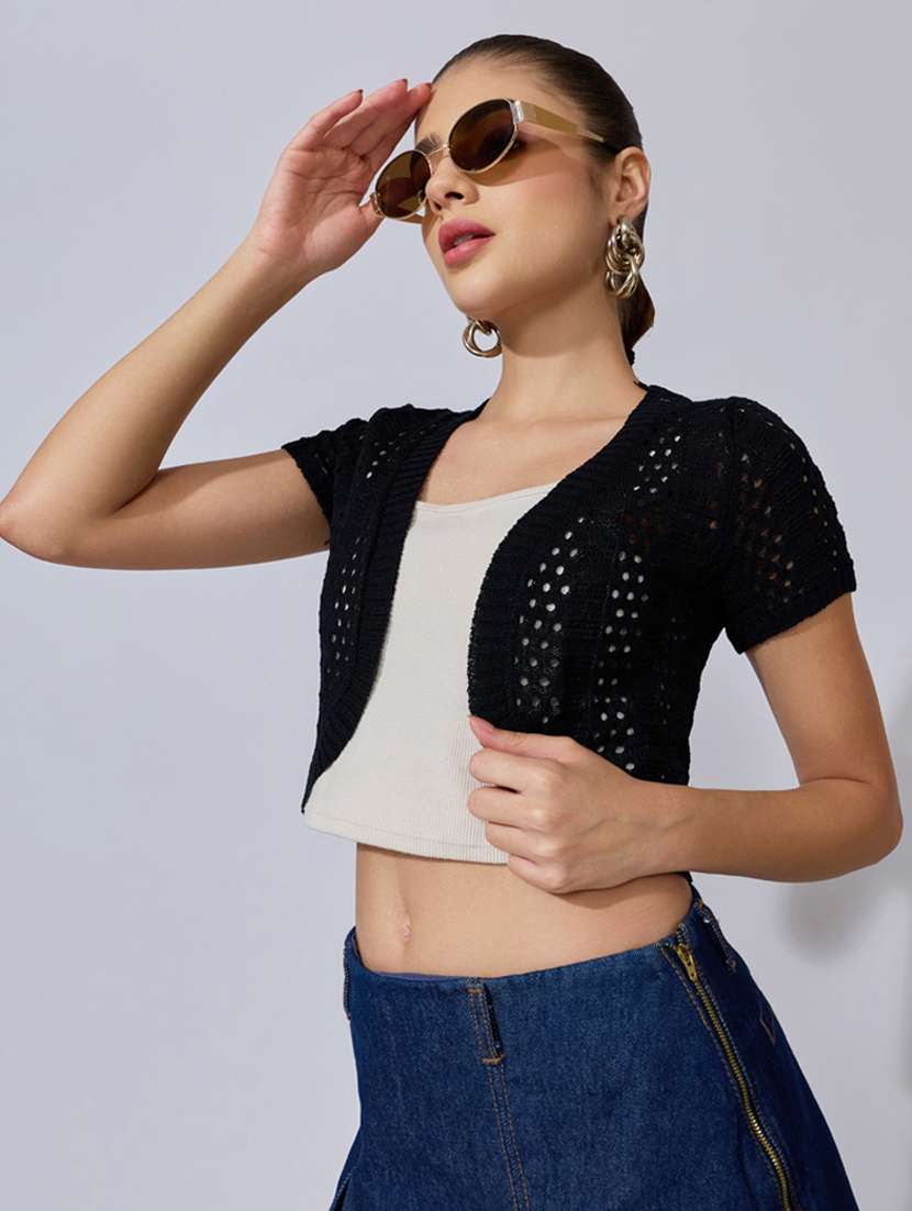 women self designed short sleeve crop shrug