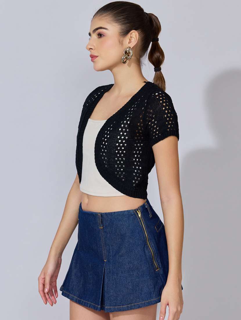 women self designed short sleeve crop shrug - 22396091 -  Standard Image - 3
