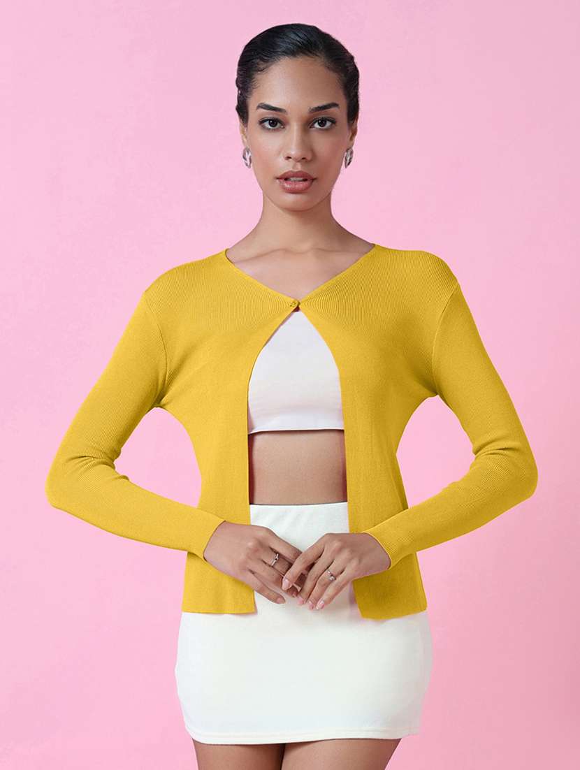 women solid long sleeve shrug
