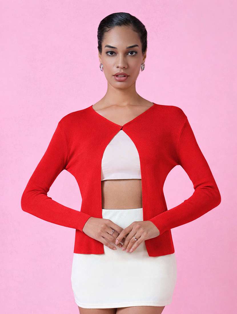 women solid long sleeve shrug