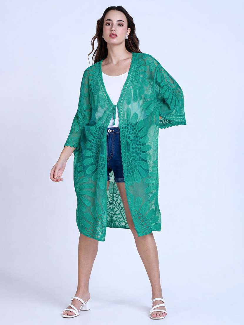 women embroidered three quarter sleeve shrug