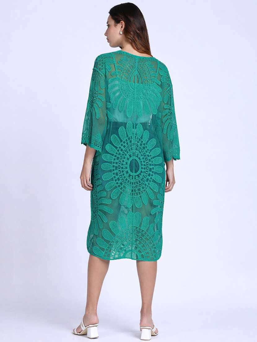 women embroidered three quarter sleeve shrug - 22396106 -  Standard Image - 3