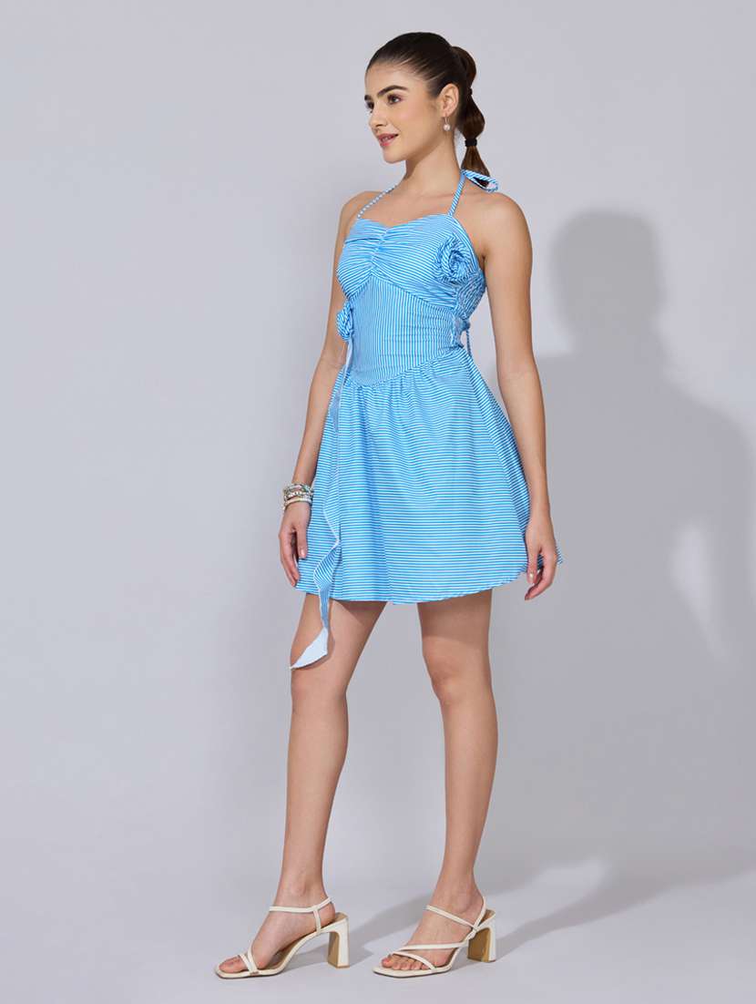 women striped halter neck fit & flare dress - 22396109 -  Standard Image - 3