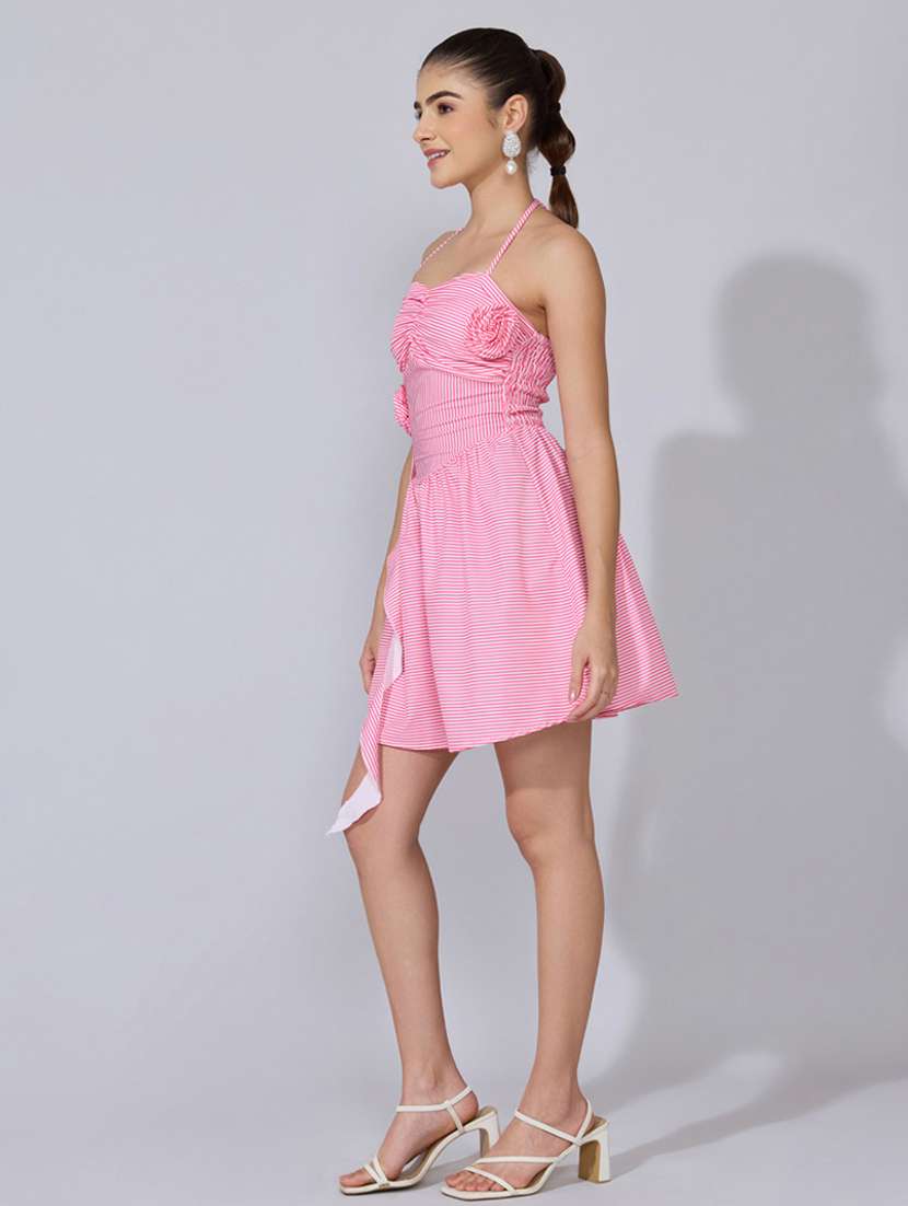 women striped halter neck fit & flare dress - 22396110 -  Standard Image - 3