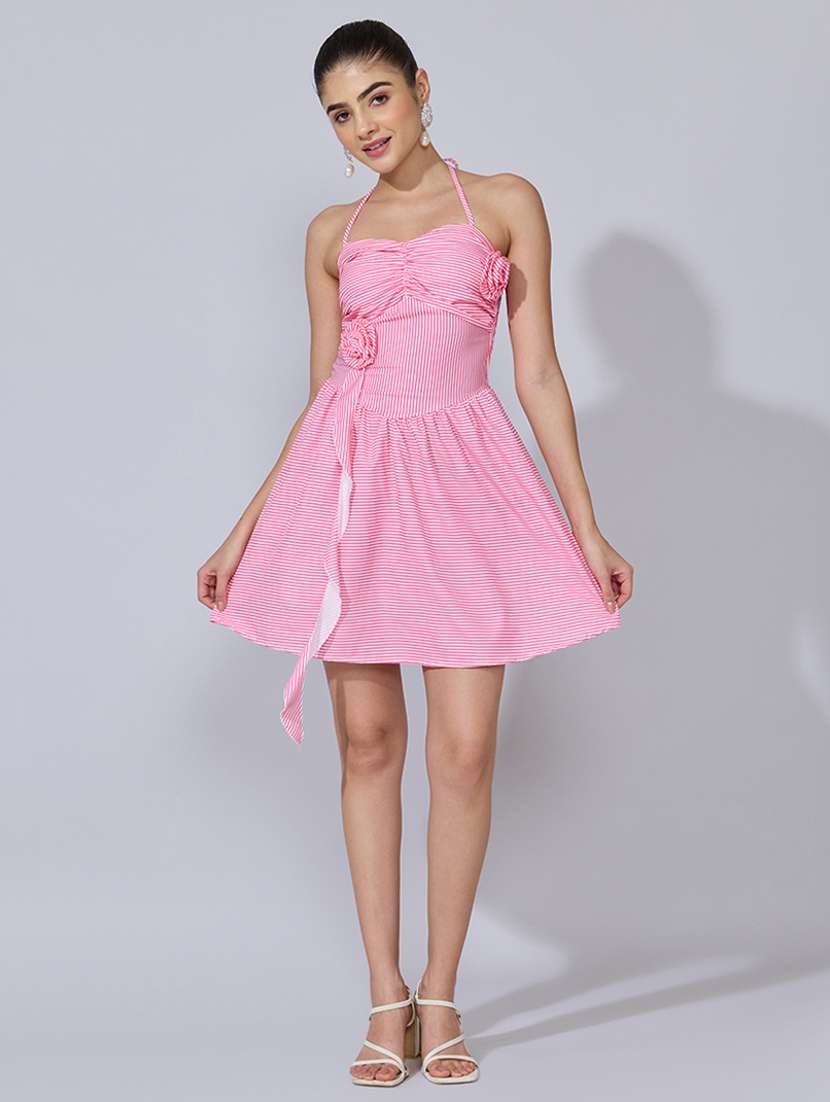 women striped halter neck fit & flare dress - 22396110 -  Standard Image - 5