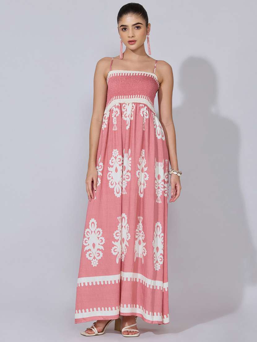 women printed shoulder starp fit & flare dress