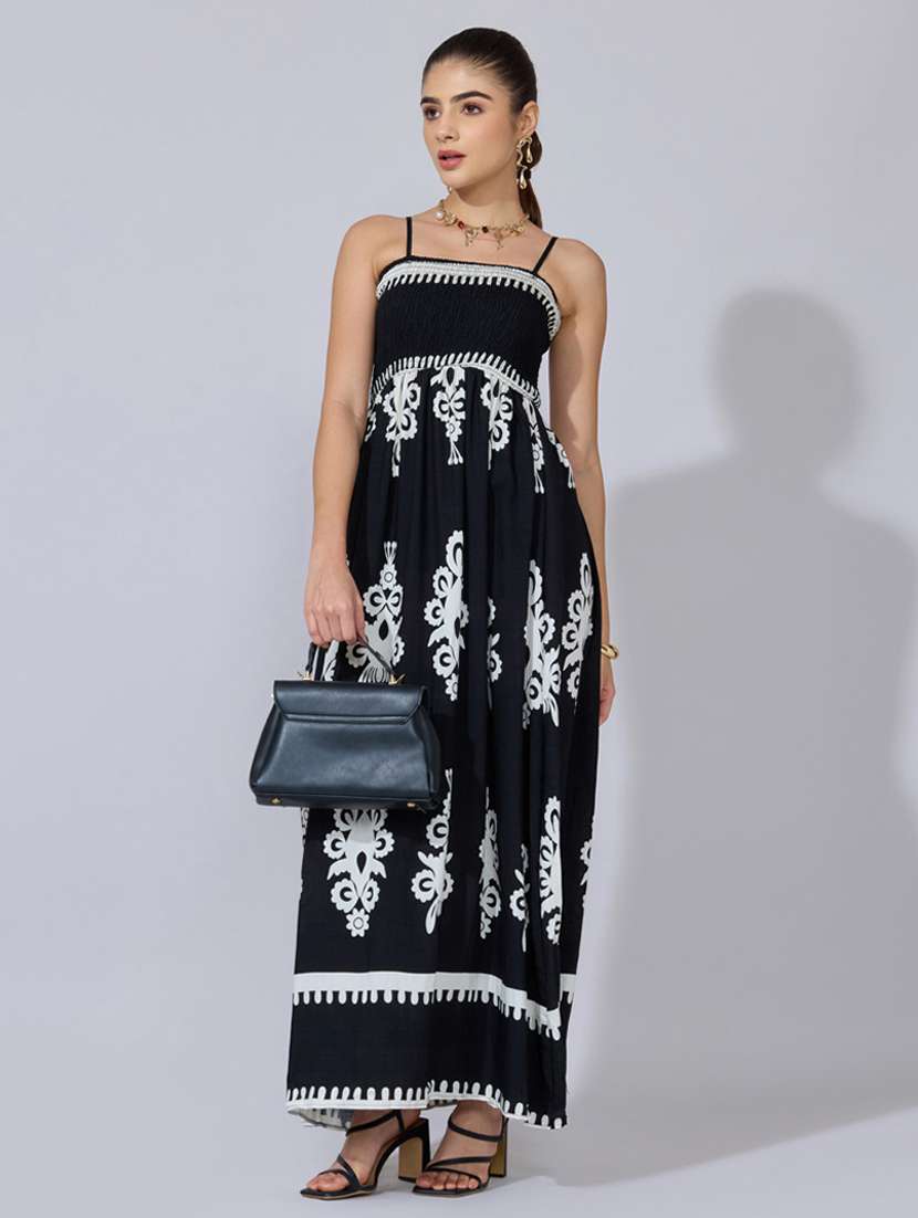 women printed shoulder starp fit & flare dress