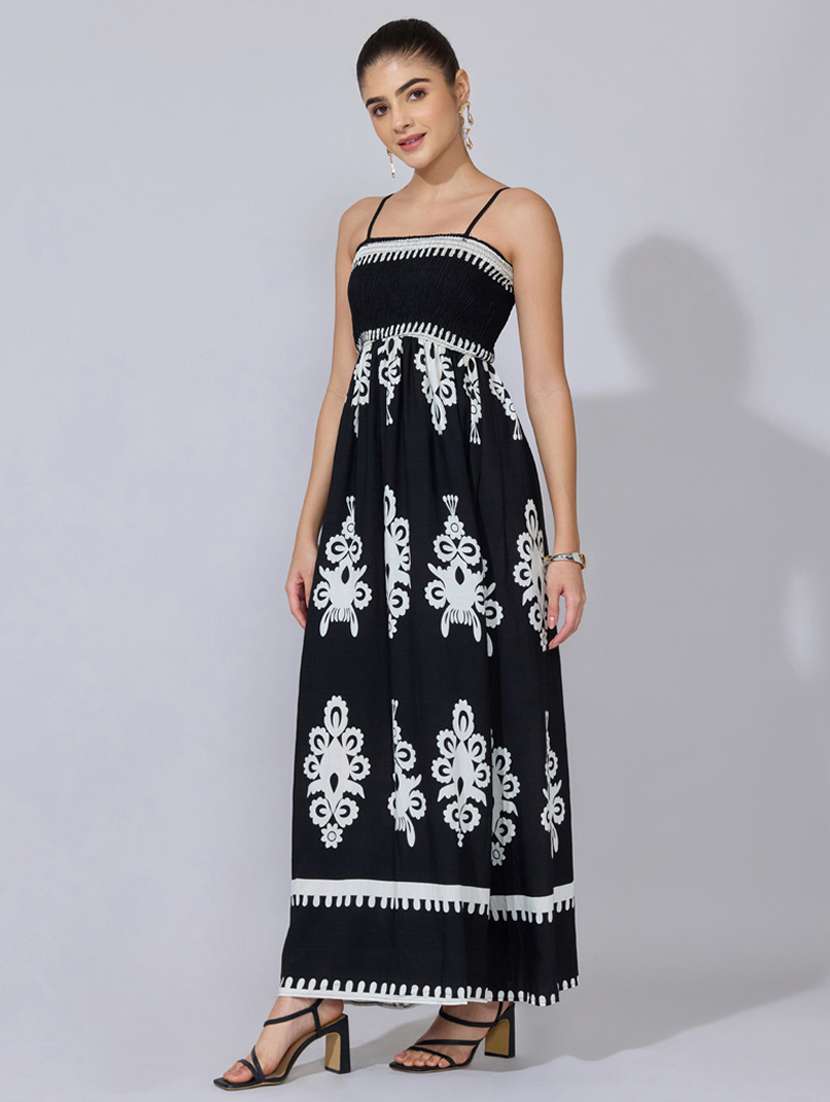 women printed shoulder starp fit & flare dress - 22396115 -  Standard Image - 3