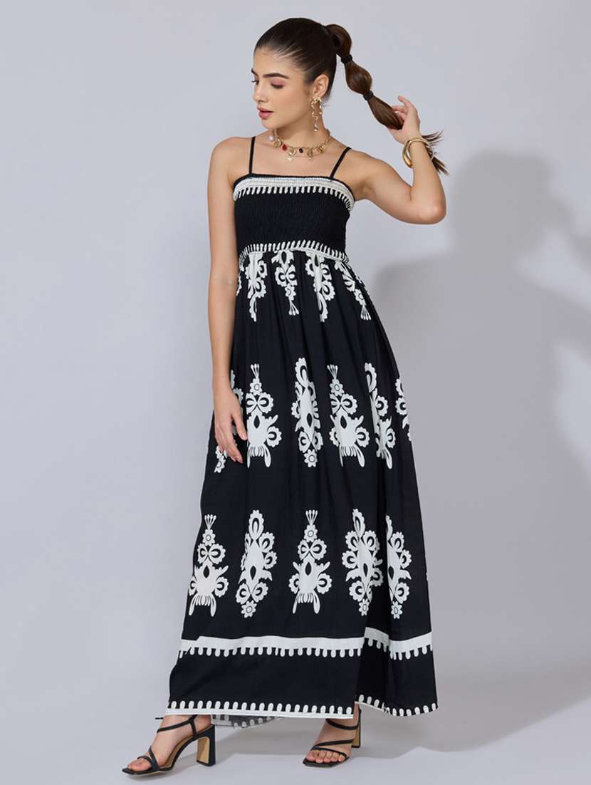 women printed shoulder starp fit & flare dress - 22396115 -  Standard Image - 5