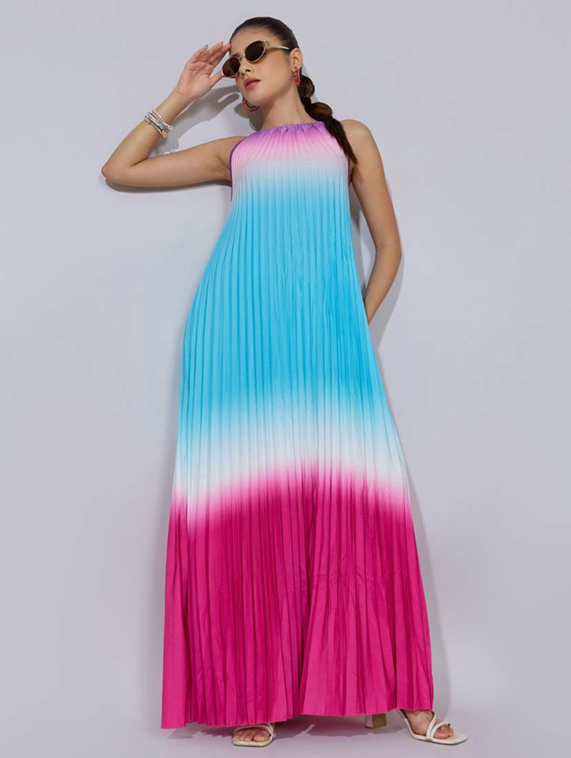 women ombre print halter neck a-line dress