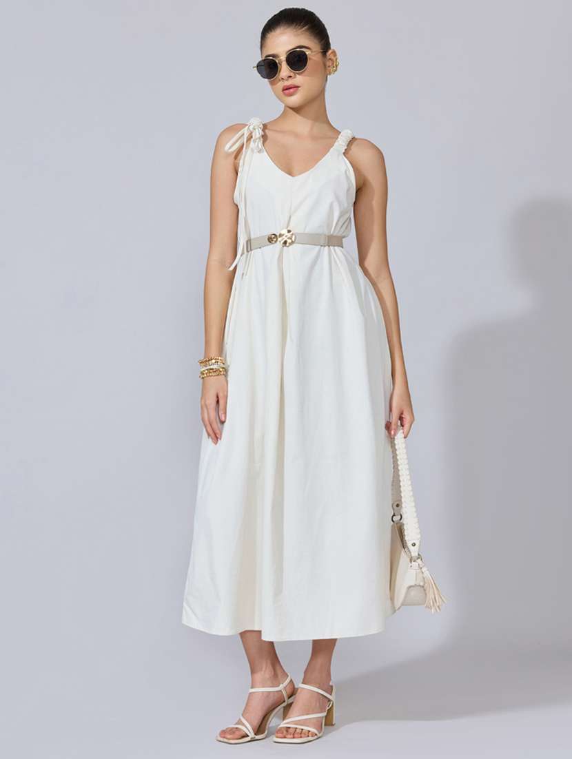 women soldi shoulder strap a-line dress