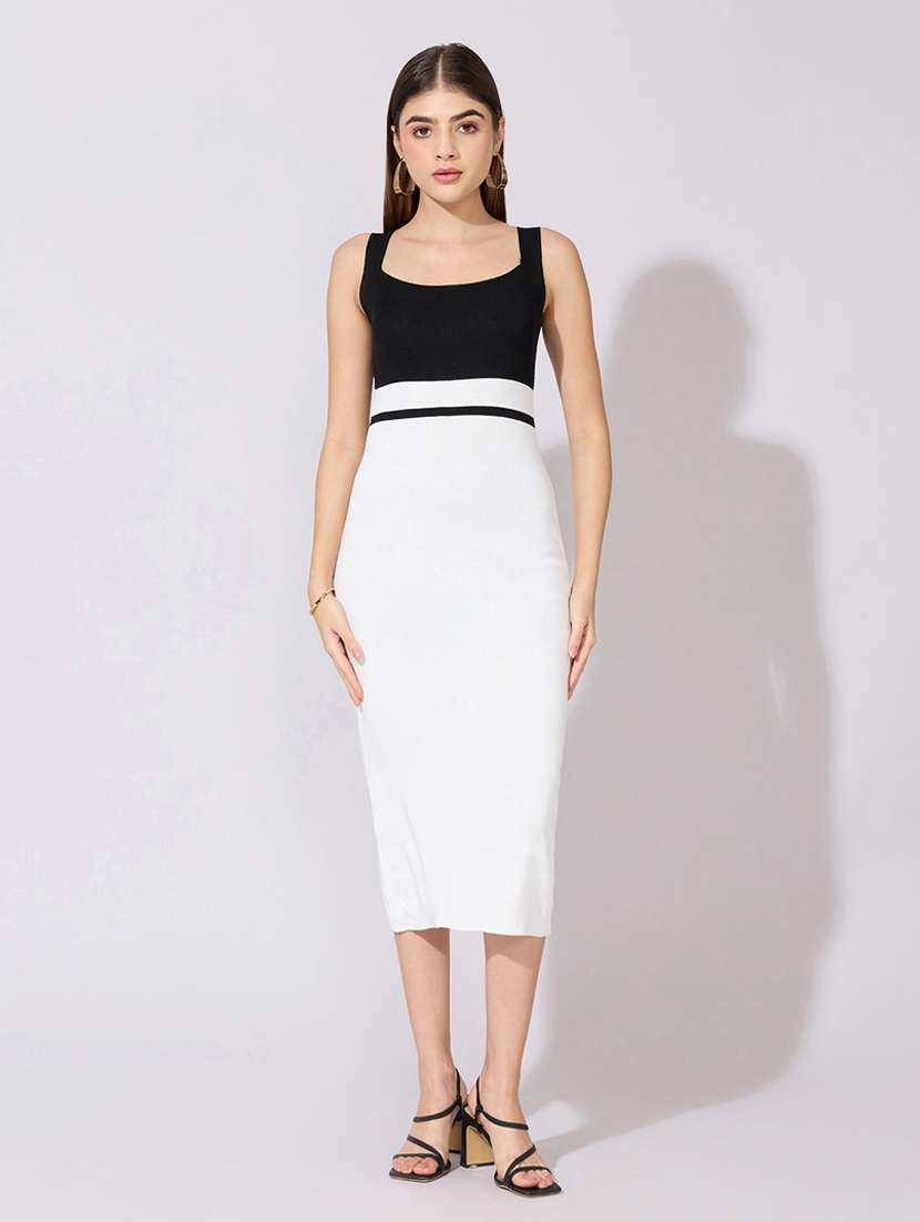women color blocked sleeveless bodycon dress