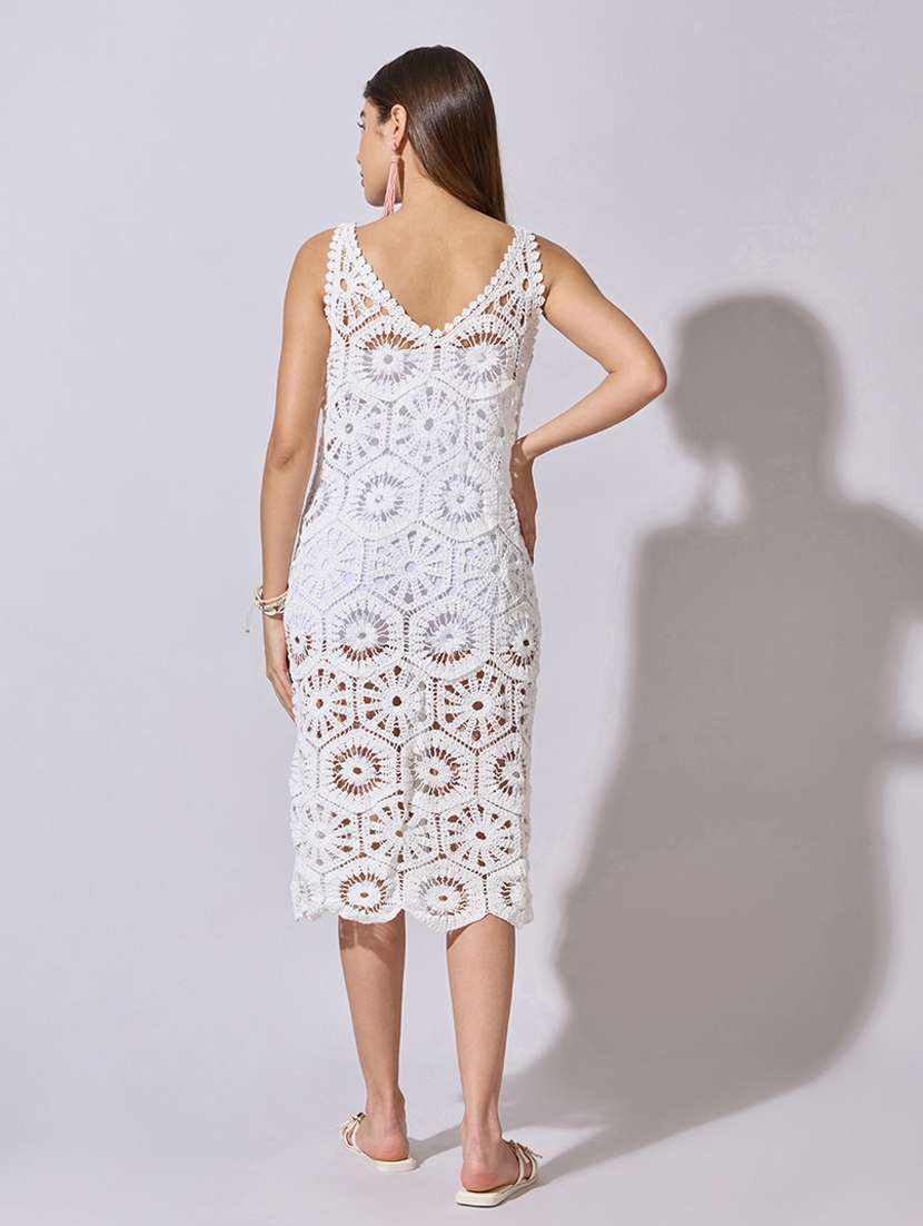 women self designed sleeveless crochet a-line dress - 22396124 -  Standard Image - 3