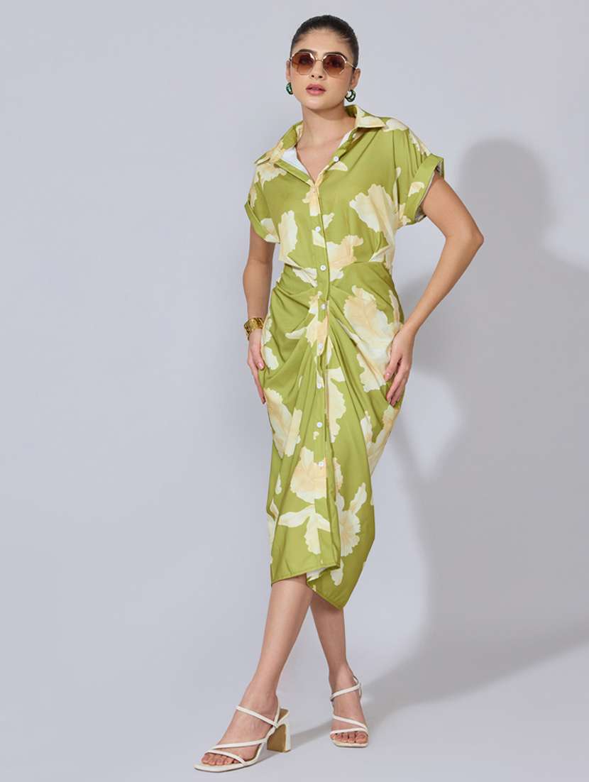 women printed short sleeve shirt dress