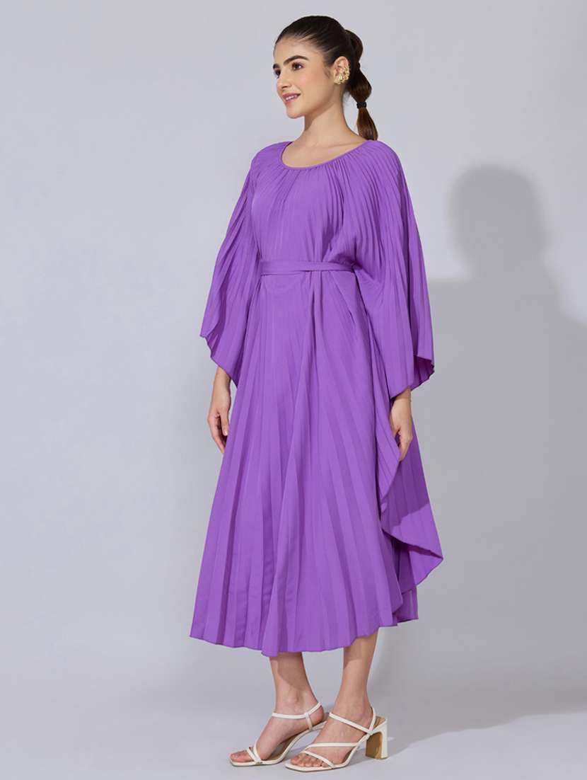 women solid kimono sleeve flared dress - 22396129 -  Standard Image - 3