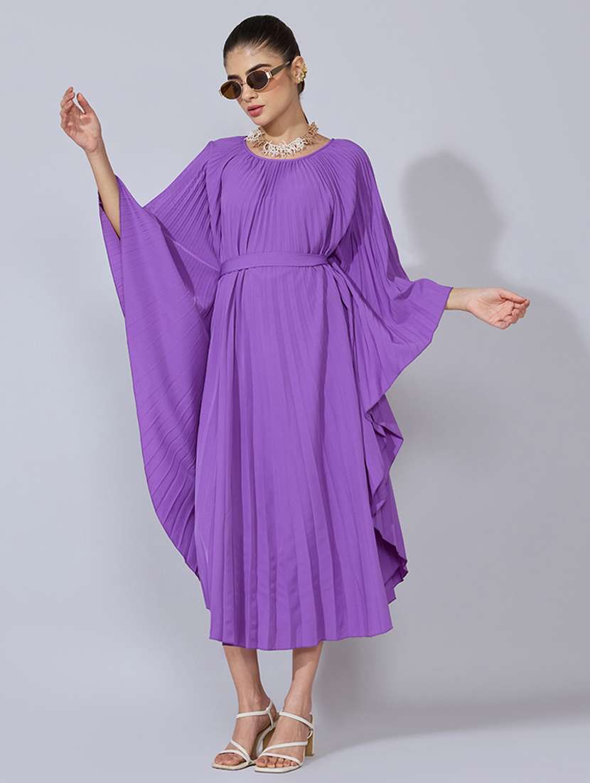 women solid kimono sleeve flared dress - 22396129 -  Standard Image - 5