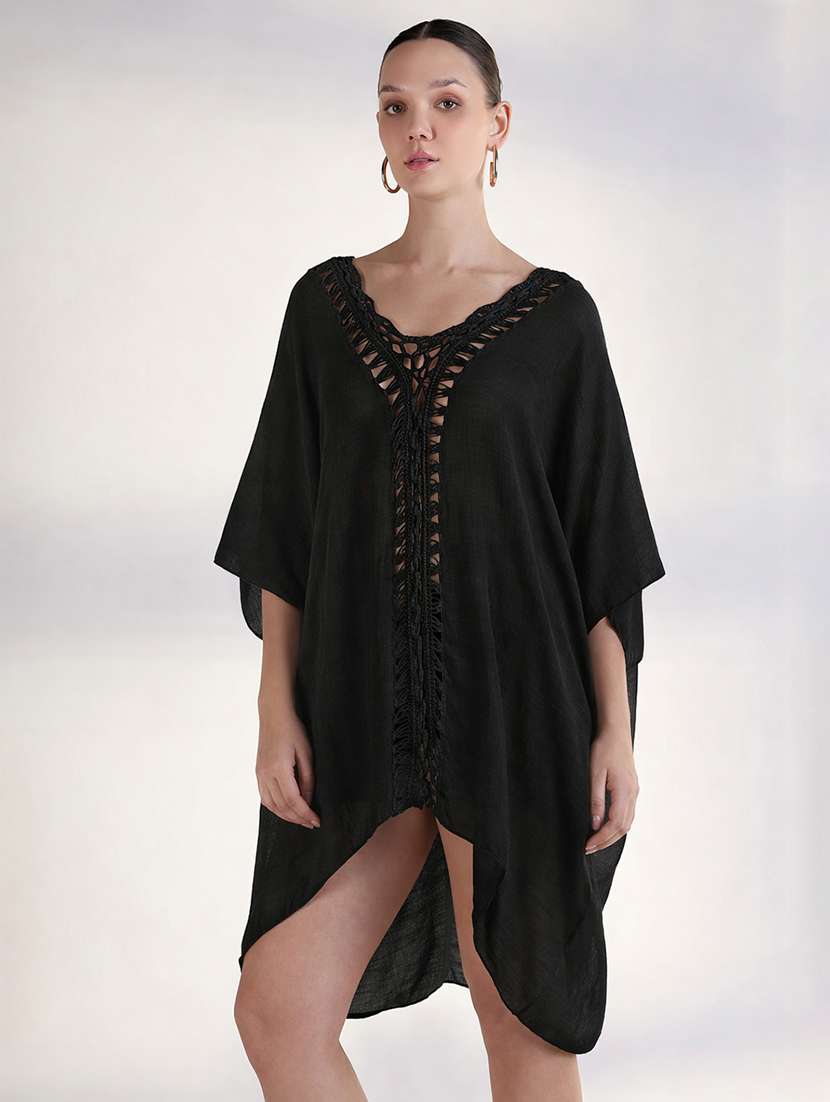 women solid kimono sleeve high low dress - 22396132 -  Standard Image - 3