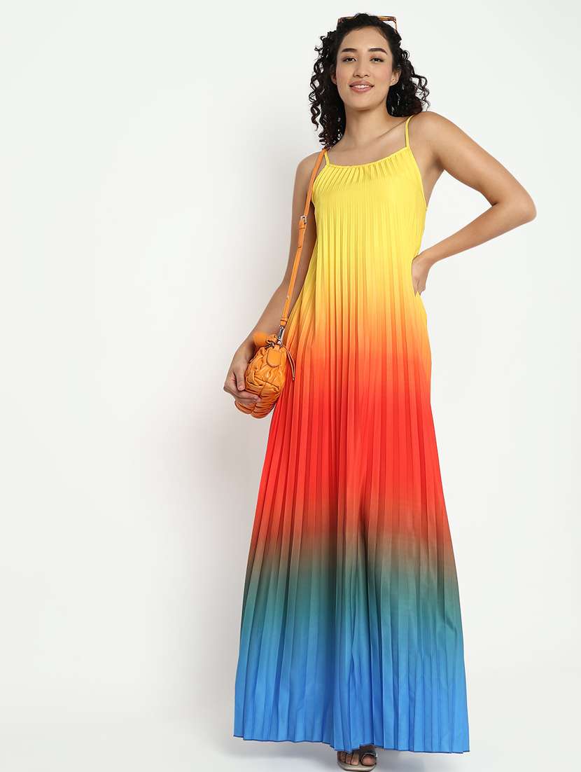women printed shoulder strap a-line dress