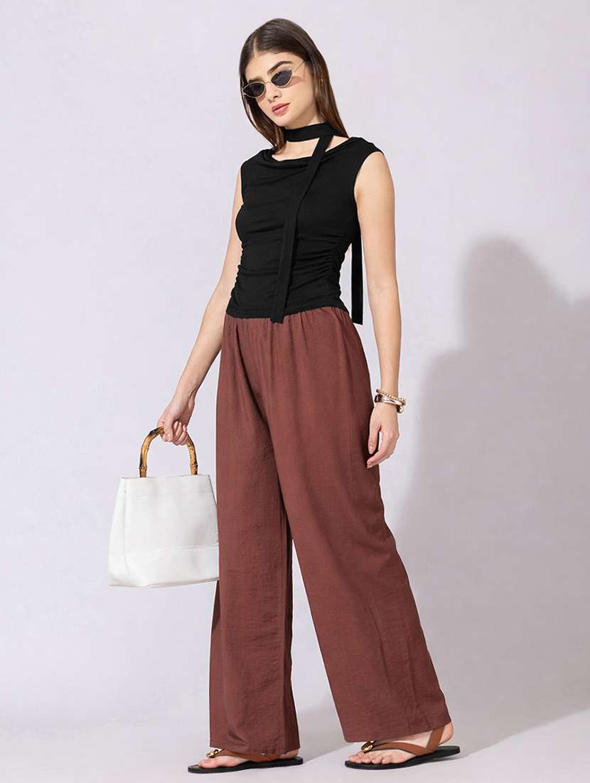 women solid off shoulder top with neck tie - 22396137 -  Standard Image - 5